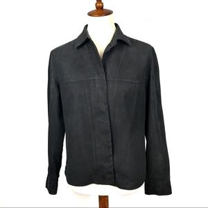 Saks Fifth Avenue REAL CLOTHES 100% Silk Black Long Sleeve Button Up Blouse Sm